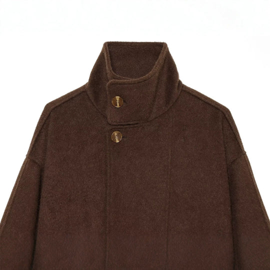 Damen Kurzcape‑Mantel aus Wollmix mit hohem Stehkragen und Taillengürtel Nord Taschen