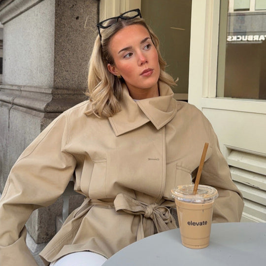 Damen Kurzjacke im Kimono-Stil mit Bindegürtel und überschnittenen Ärmeln Nord Taschen