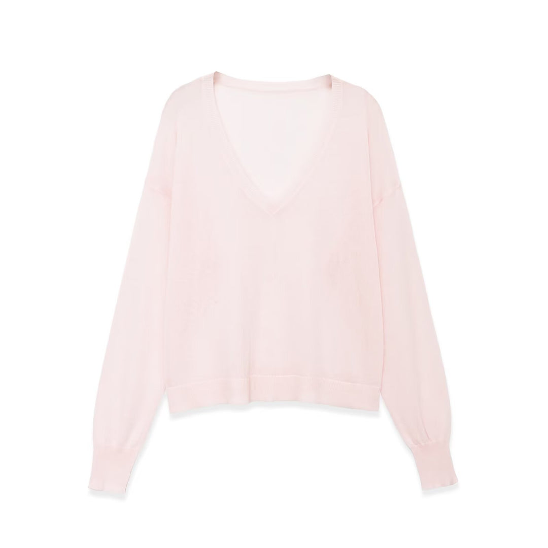 Damen Oversize-Feinstrickpullover mit tiefem V-Ausschnitt und gerippten Bündchen Nord Taschen