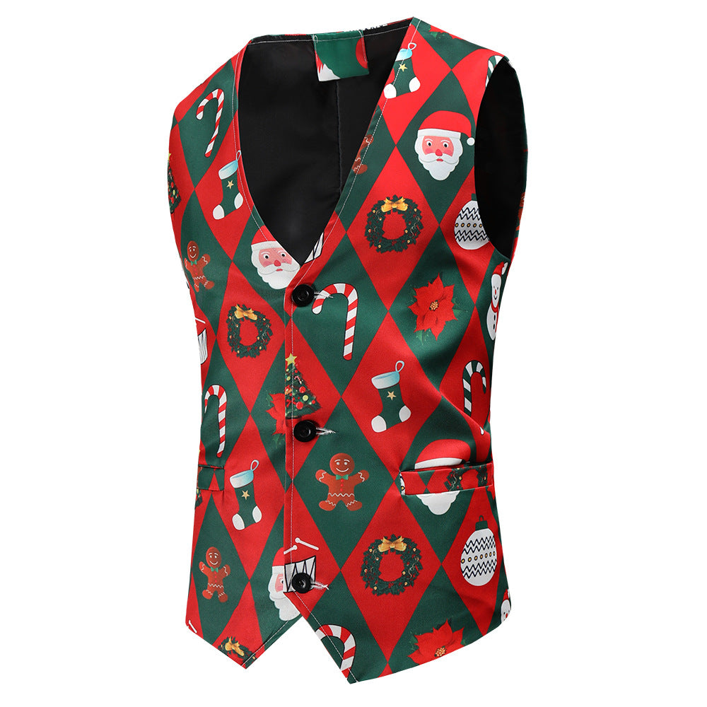 Herren Festliche Satinweste mit Weihnachtsmotiv, taillierter Schnitt und V‑Ausschnitt Nord Taschen