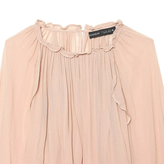 Damen Plissierte Chiffon-Bluse mit Rüschkragen und Ballonärmeln Nord Taschen