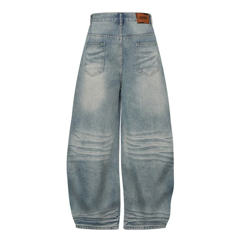 Damen Weite High‑Waist Ballon-Jeans mit Ziernähten Nord Taschen