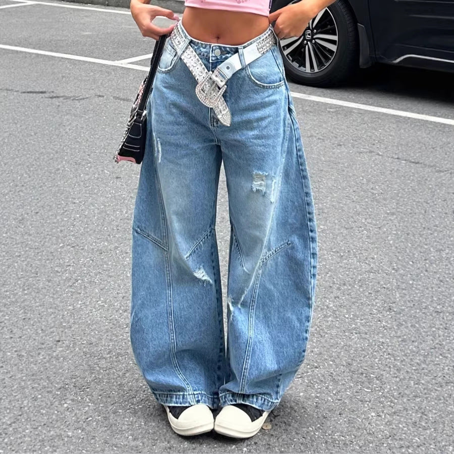Damen Baggy-Denimhose mit markanten Nahtpaneelen und extra weitem Wide‑Leg Nord Taschen