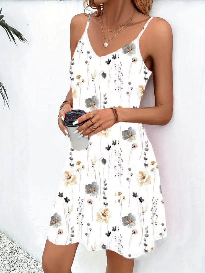 Damen lässiges Blumenkleid mit Spaghettiträgern und voluminösem Schnitt
