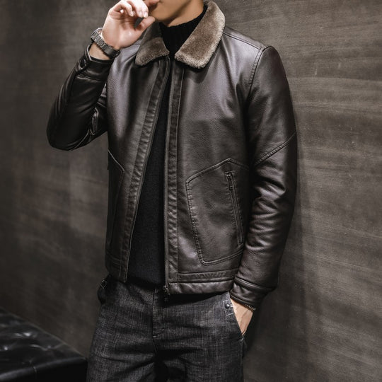 Herren Premium Kunstleder‑Fliegerblouson mit kontrastierendem Teddykragen und verdeckter Reißverschlussleiste Nord Taschen
