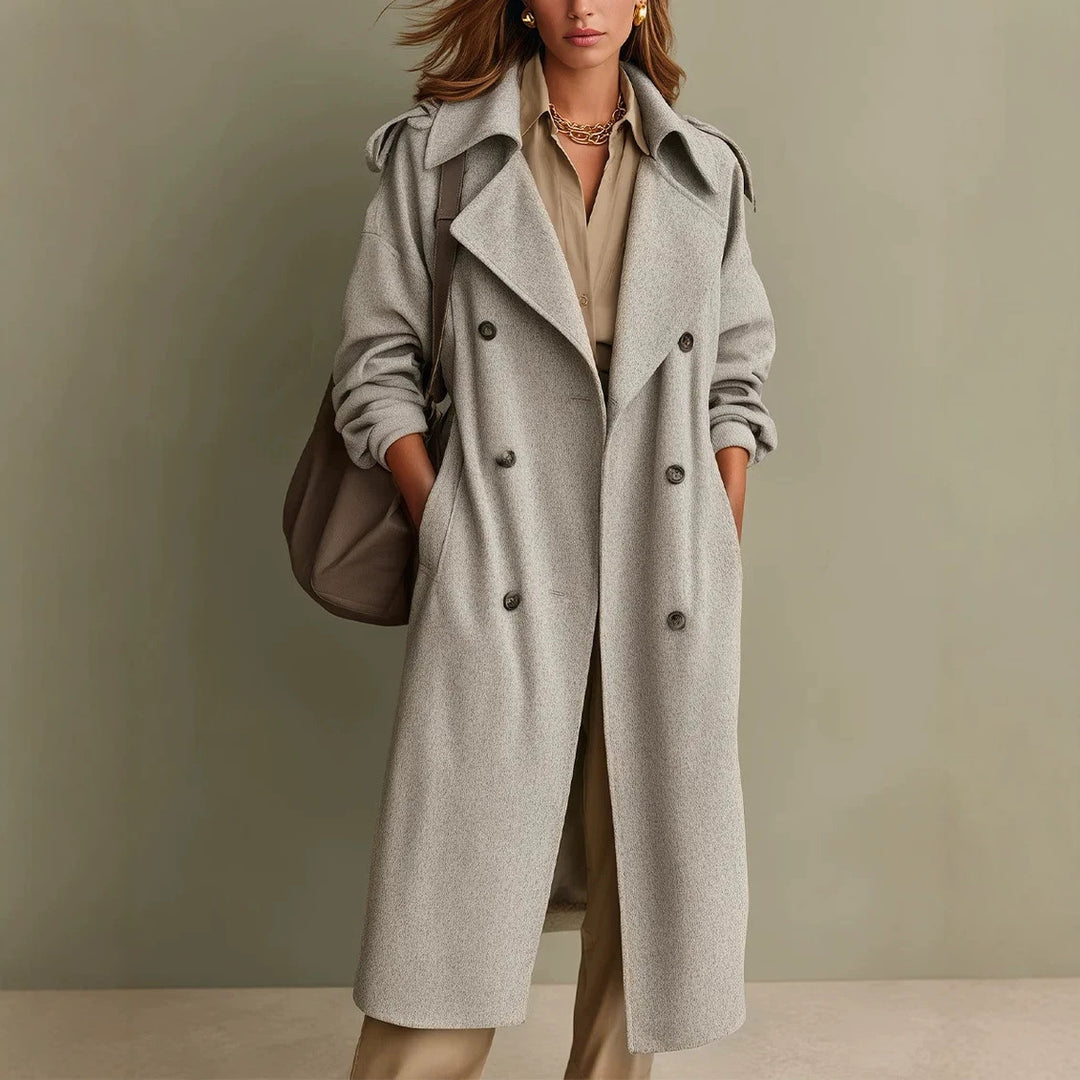 Damen Oversized Doppelreihiger Wollmantel mit weitem Revers Nord Taschen