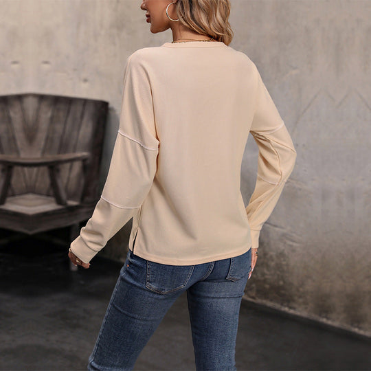 Damen langärmliges Waffelstrick-Henleyshirt mit Knopfleiste und lässiger Passform Nord Taschen