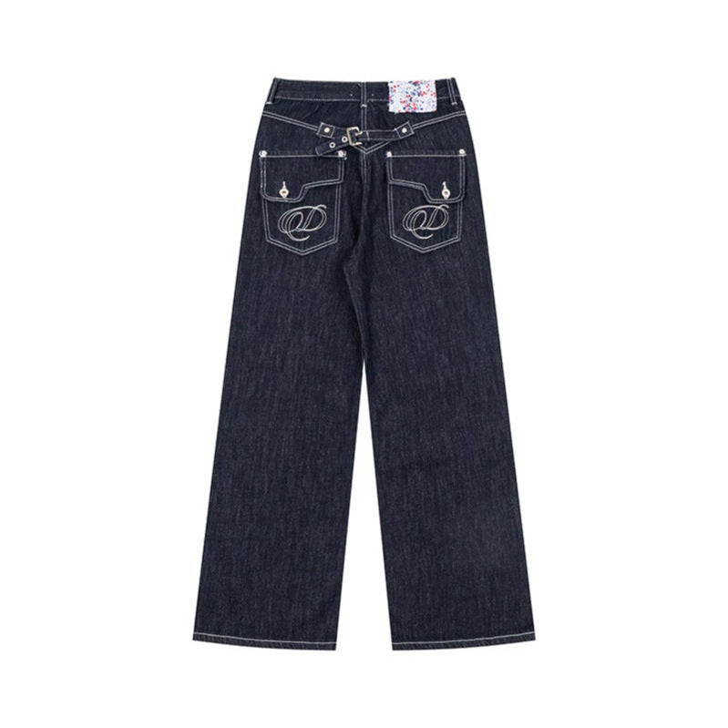 Damen Weite High‑Waist-Jeans im Palazzo-Schnitt mit Ziernaht und Blumen-Taschenfutter Nord Taschen