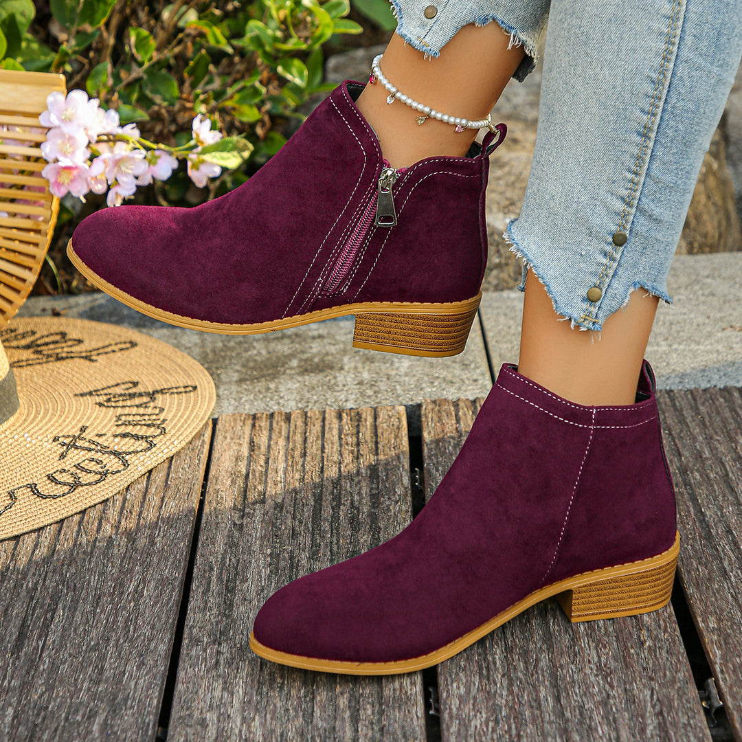 Damen nan elegante Ankle-Boots aus Velourslederimitat mit seitlichem Reißverschluss und niedrigem Blockabsatz Nord Taschen