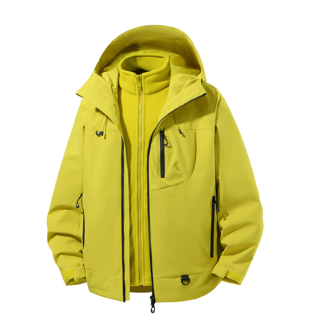 Herren zweiteiliger wasserdichter Softshell-Parka mit herausnehmbarer Fleece-Innenjacke, verstellbarer Kapuze und Multifunktions-Taschen Nord Taschen