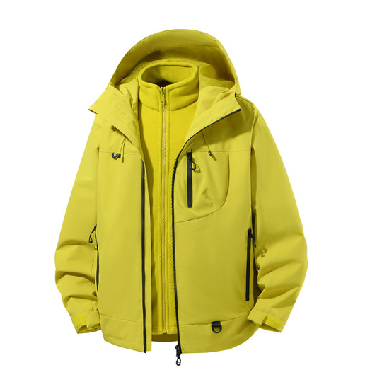 Herren zweiteiliger wasserdichter Softshell-Parka mit herausnehmbarer Fleece-Innenjacke, verstellbarer Kapuze und Multifunktions-Taschen Nord Taschen