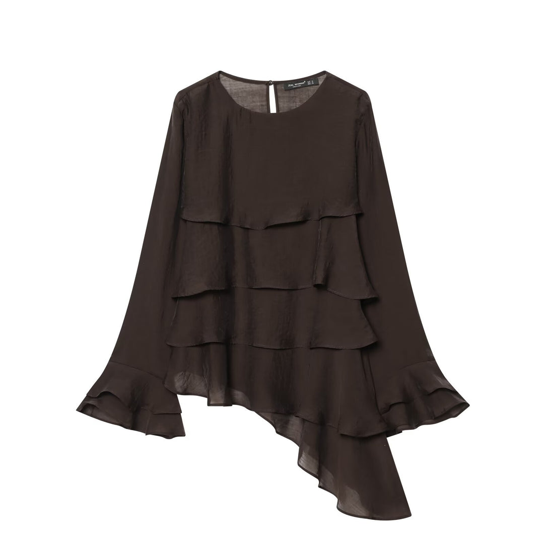 Damen Lagenlook Chiffonbluse mit Volants und asymmetrischem Saum Nord Taschen