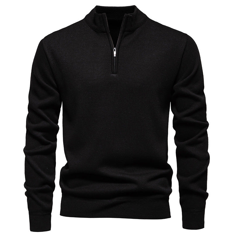 Herren Slim-Fit Feinstrickpullover mit kurzem Reißverschluss, Stehkragen und geripptem Bund Nord Taschen
