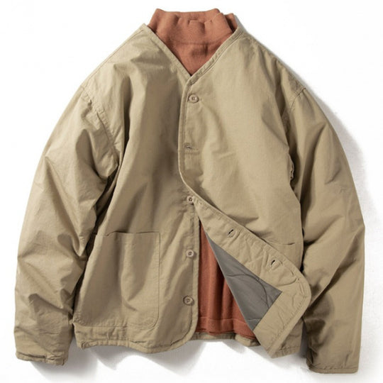 Herren Leichte gesteppte kragenlose Übergangsjacke mit Knopfleiste und aufgesetzten Taschen Nord Taschen