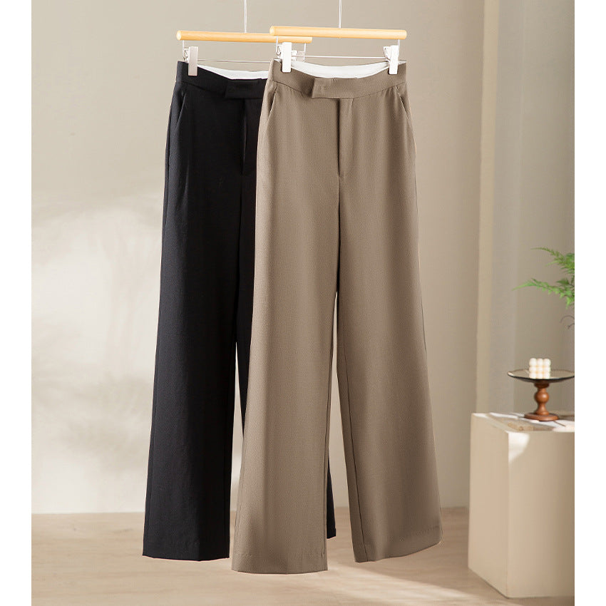Damen Hochtaillierte weite Palazzo-Hose aus fließendem Satin mit Bügelfalte Nord Taschen