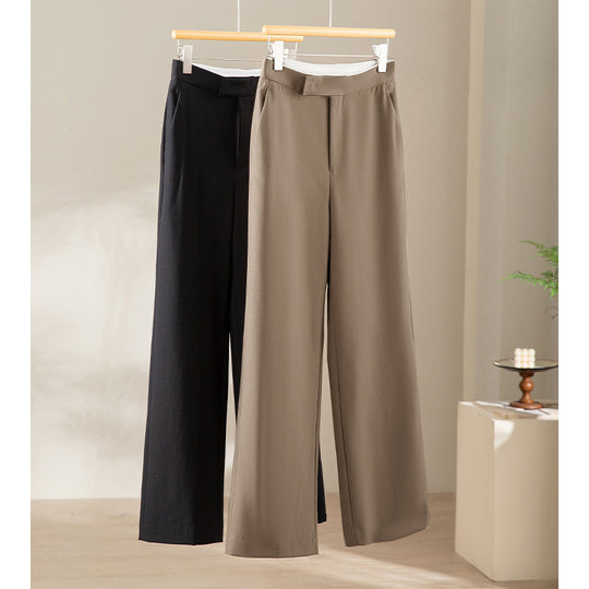 Damen Hochtaillierte weite Palazzo-Hose aus fließendem Satin mit Bügelfalte Nord Taschen