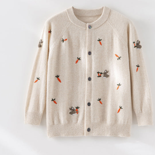 Damen Geknöpfte Feinstrick‑Cardigan mit Hasen‑ und Karottenstickerei Nord Taschen