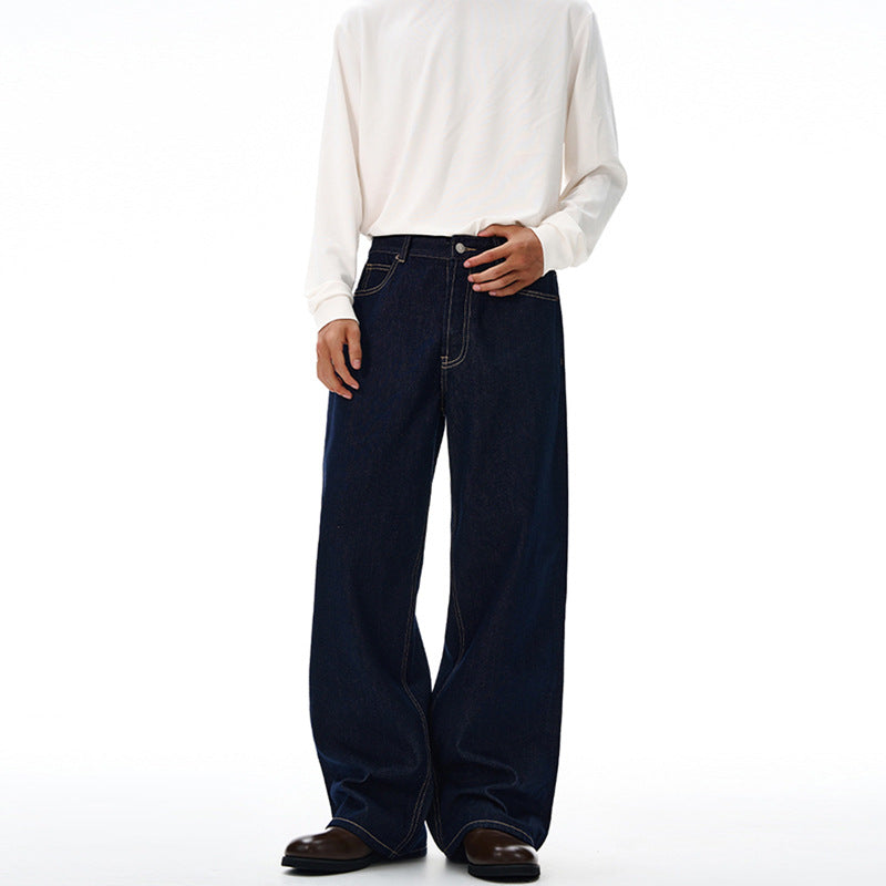 Herren Extraweite Bodenlange Palazzo-Denimhose mit hohem Bund und markanter Saumfaltung Nord Taschen