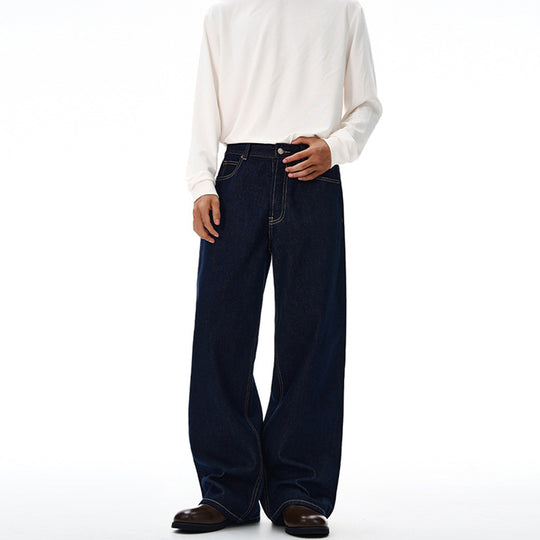 Herren Extraweite Bodenlange Palazzo-Denimhose mit hohem Bund und markanter Saumfaltung Nord Taschen