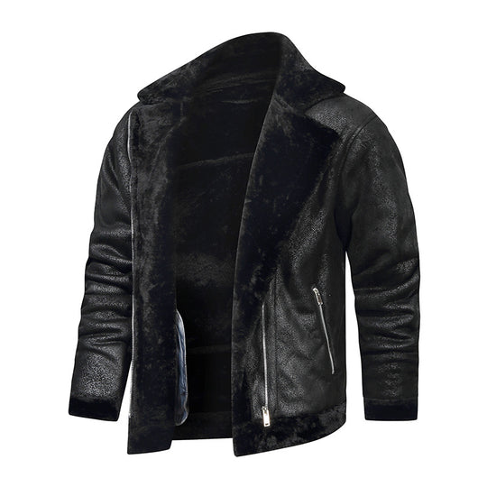 Herren Lammfellimitat-Fliegerjacke mit kuscheligem Kunstfellfutter Nord Taschen