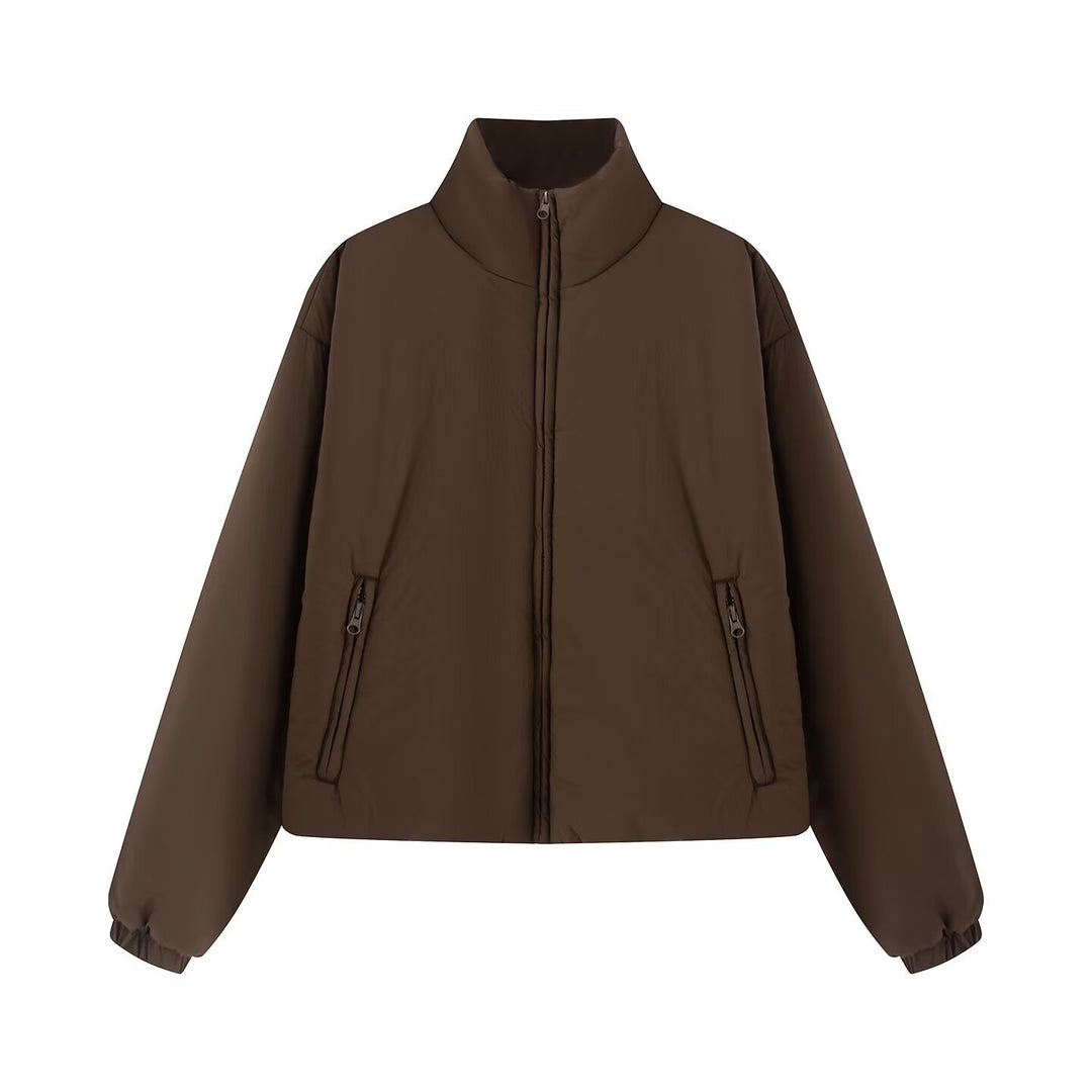 Damen Kurz gesteppte Steppjacke mit hohem Stehkragen und Reißverschlusstaschen Nord Taschen