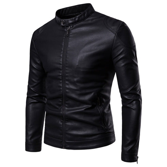 Herren Slim-Fit Kunstleder-Motorradblouson mit Stehkragen und ergonomischer Schultersteppung Nord Taschen
