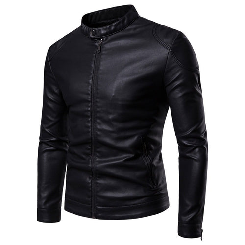 Herren Slim-Fit Kunstleder-Motorradblouson mit Stehkragen und ergonomischer Schultersteppung Nord Taschen