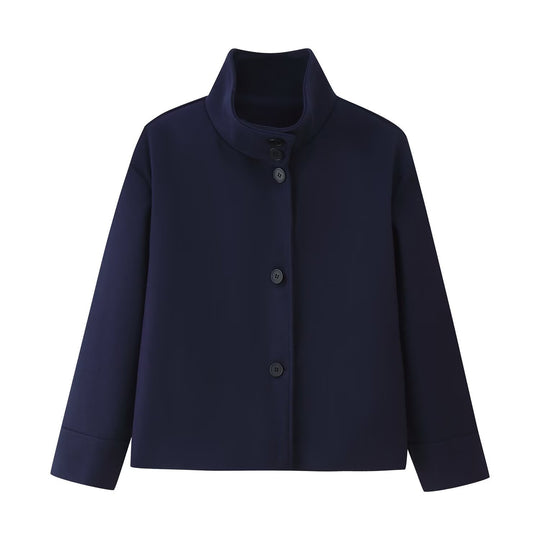 Damen Kurze kastige Jacke mit Stehkragen und durchgehender Knopfleiste Nord Taschen