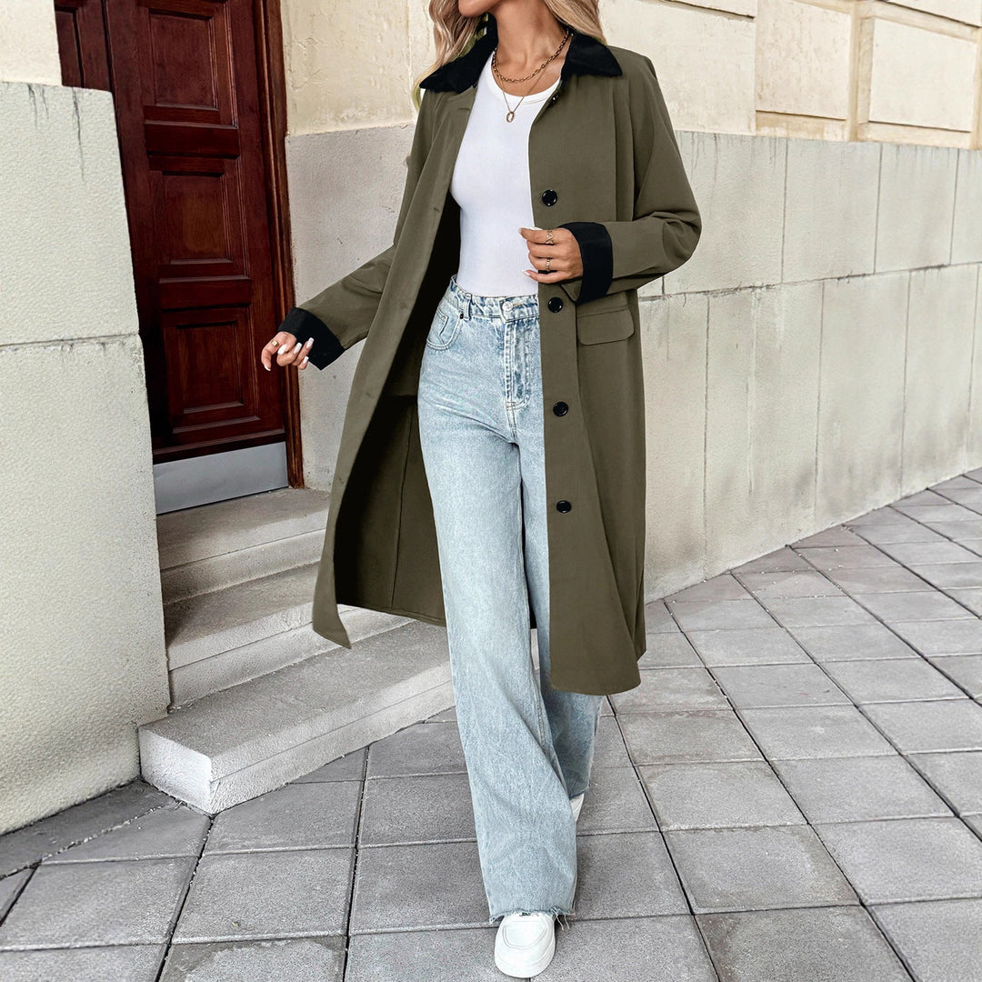 Damen langer Trenchcoat mit kontrastkragen und Umschlagmanschetten Nord Taschen