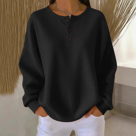 Damen Waffelstrick-Henley-Longsleeve mit Knopfleiste und Oversize-Passform Nord Taschen