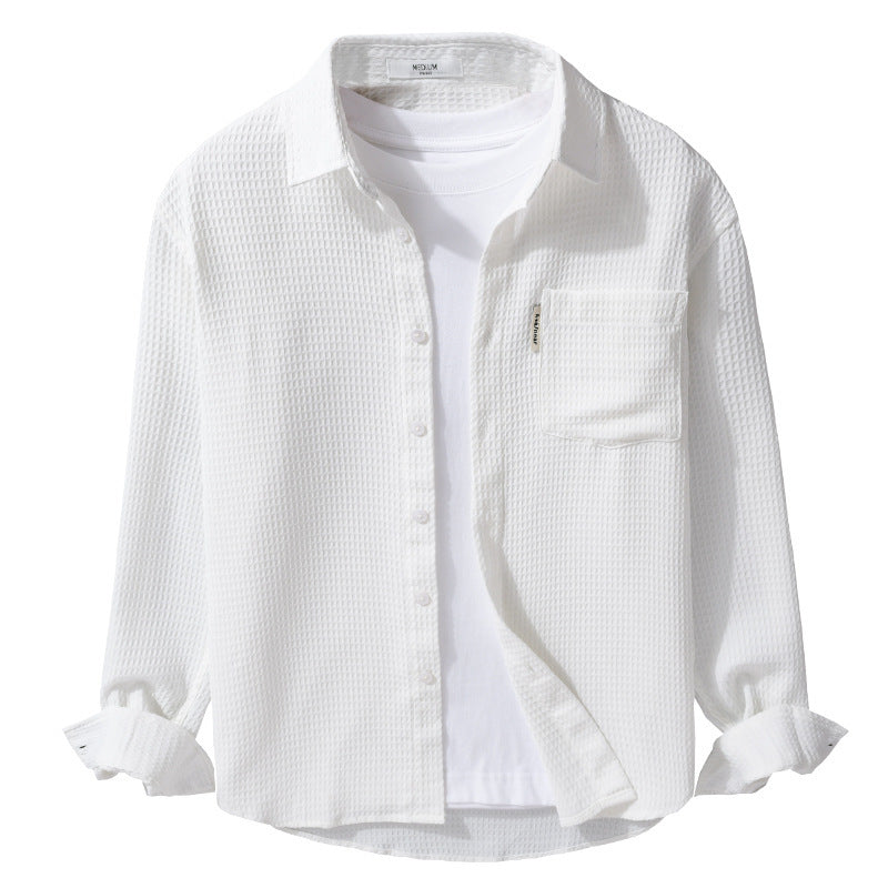 Herren Leichtes Waffelstruktur-Hemd aus Baumwollmix mit Overshirt-Schnitt und Brusttasche Nord Taschen