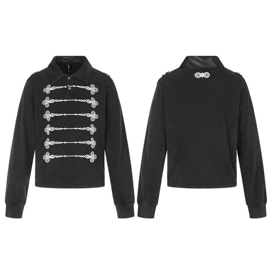 Damen Pullover im Military-Style mit Polokragen, dekorativen Frogging‑Applikationen und Epauletten Nord Taschen