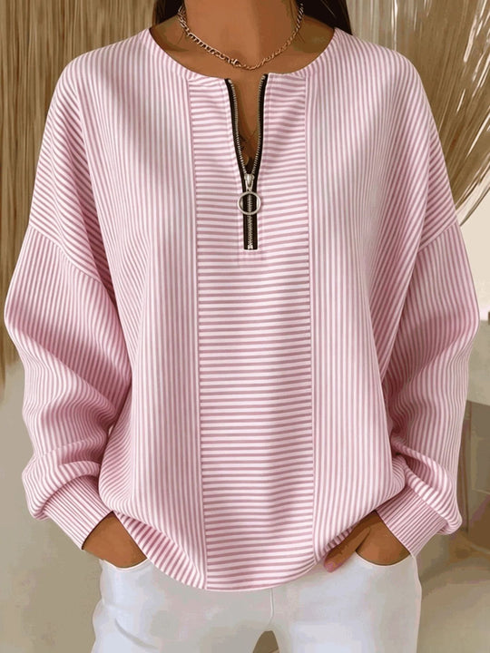 Damen Oversize Pullover mit feiner Rippstruktur und kurzem Zipper Nord Taschen