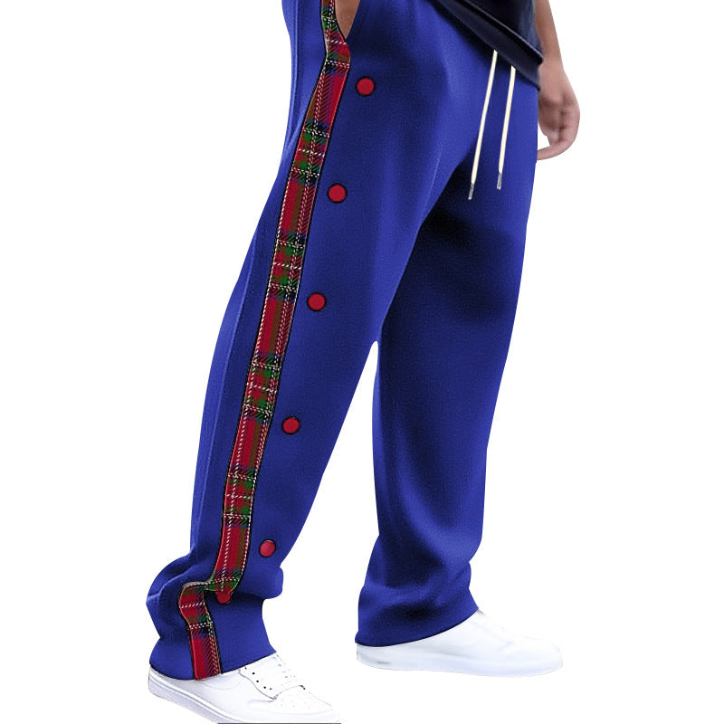 Herren lockere Jogginghose mit seitlichem Karostreifen und Druckknopfleiste Nord Taschen