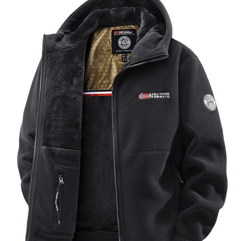 Herren Kuschelige Fleece‑Kapuzenjacke mit Teddyfutter, windabweisend und Reißverschlusstaschen Nord Taschen
