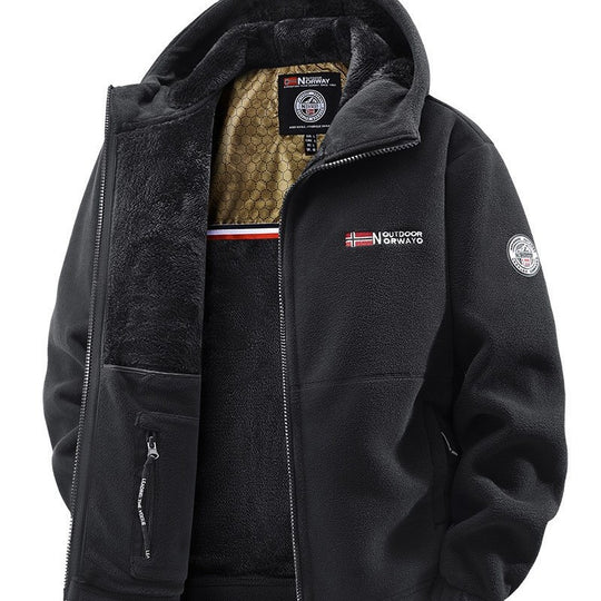 Herren Kuschelige Fleece‑Kapuzenjacke mit Teddyfutter, windabweisend und Reißverschlusstaschen Nord Taschen