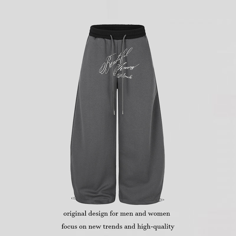 Damen Weite Culotte-Sweatpants mit hohem Bund, Tunnelzug und elegante Script-Print Nord Taschen