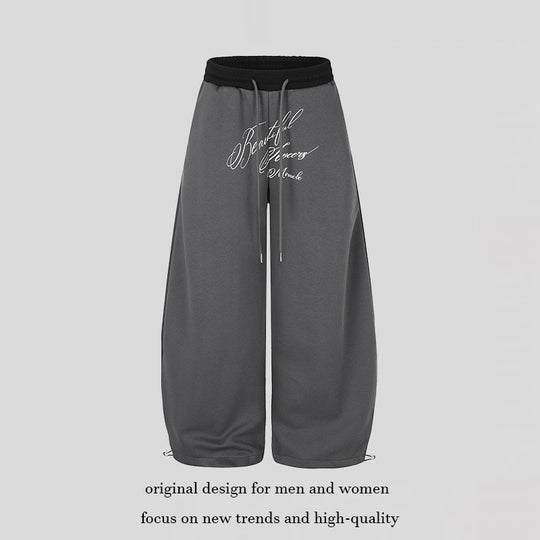 Damen Weite Culotte-Sweatpants mit hohem Bund, Tunnelzug und elegante Script-Print Nord Taschen