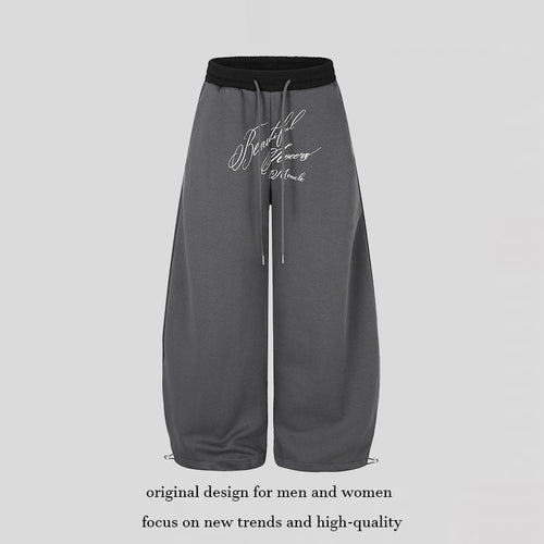 Damen Weite Culotte-Sweatpants mit hohem Bund, Tunnelzug und elegante Script-Print Nord Taschen