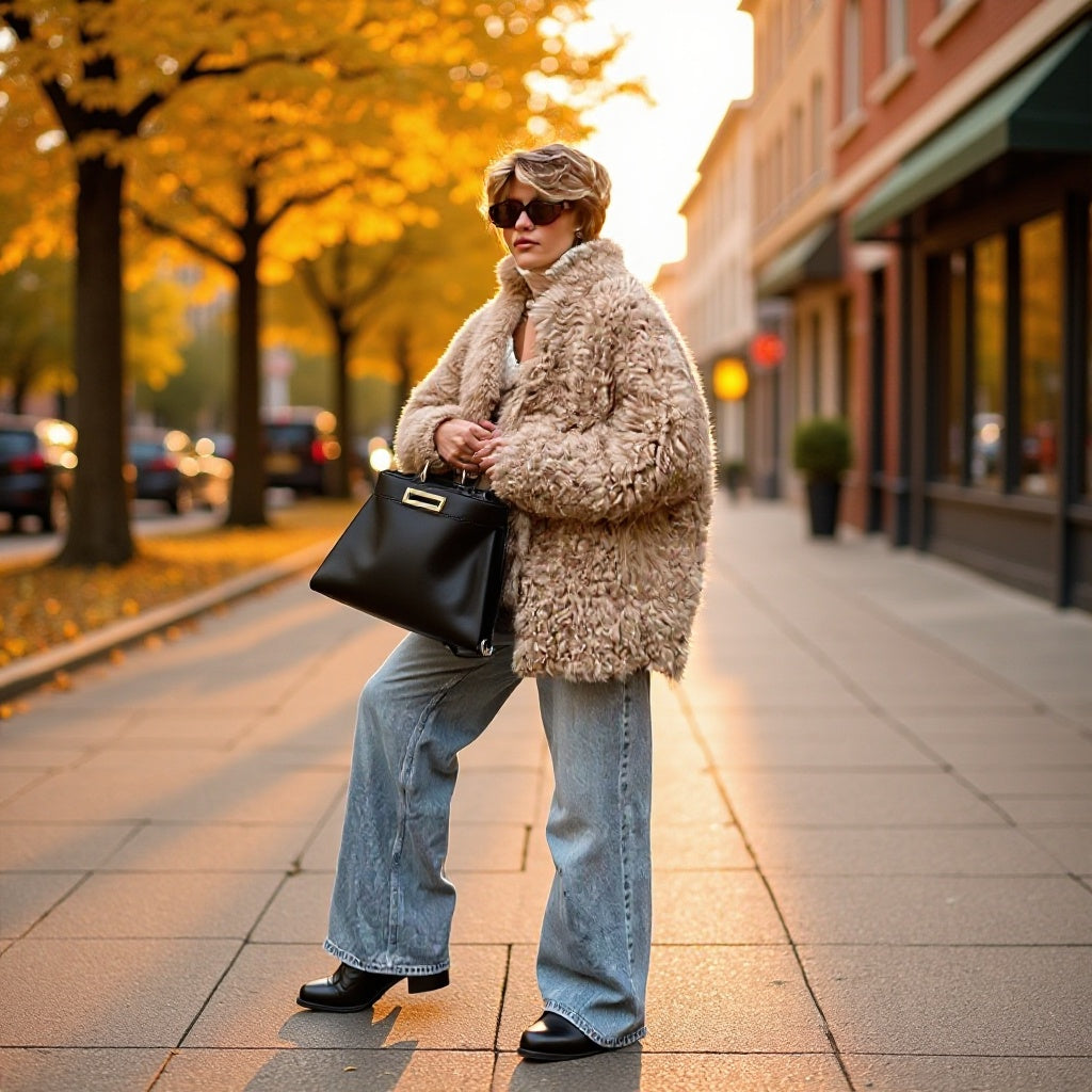 Damen Oversized Kunstfellmantel mit hohem Kragen und Teddystruktur Nord Taschen