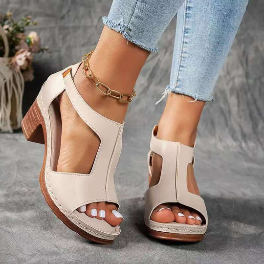 Damen Offene Blockabsatzsandalen mit seitlicher Schnalle