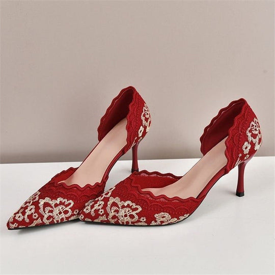 Damen elegante Slingback-Pumps mit zarter Spitzenverzierung - Vittorelli