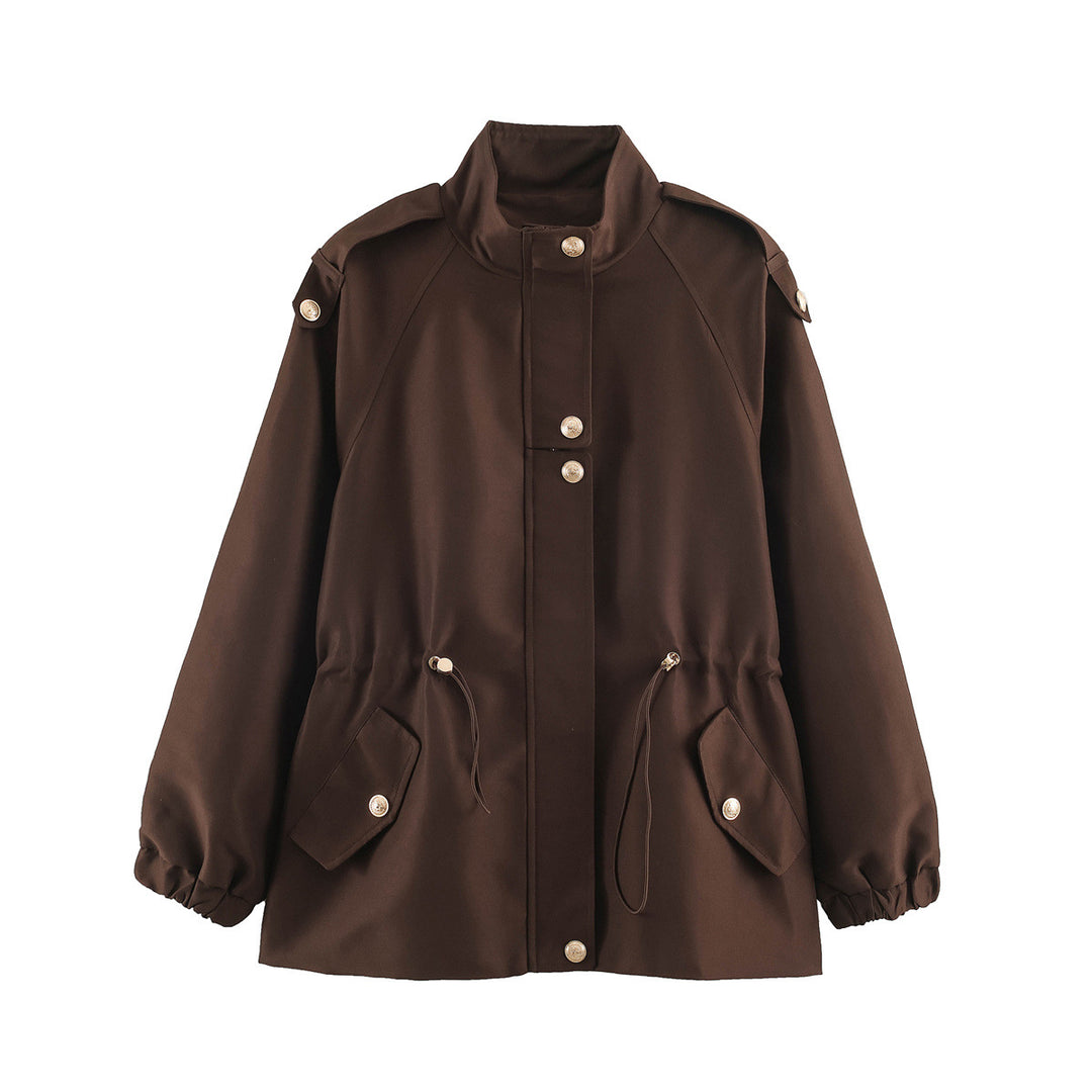 Damen Kurzjacke im Utility‑Stil mit Tunnelzug, Raglanärmeln und Metallknopfleiste Nord Taschen