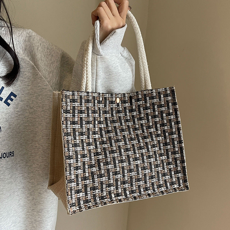 Damen Jute-Einkaufstasche mit modernem Gewebemuster Nord Taschen
