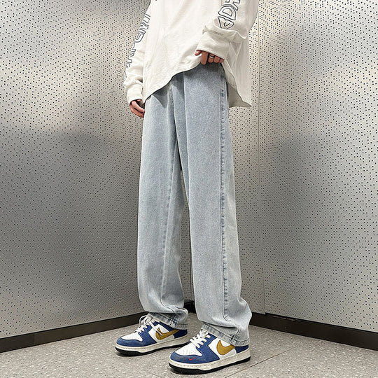 Herren Weite Vintage-Denim-Hose im Baggy‑Straßenstyle mit vorderer Bügelfalte Nord Taschen