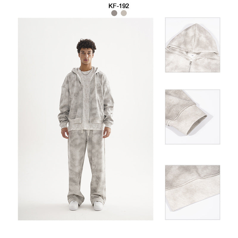Unisex Kurz geschnittene Reißverschluss-Kapuzenjacke aus French-Terry mit Cloud-Dye-Effekt und Raglannähten Nord Taschen