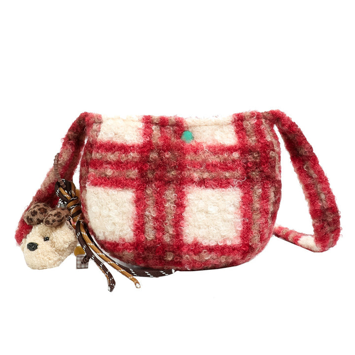Damen Schultertasche aus weichem Textil mit süßem Tieranhänger Nord Taschen