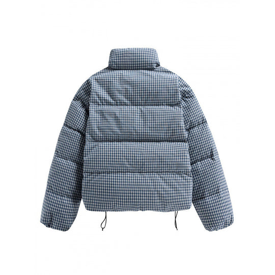 Damen Kurze gesteppte Steppjacke im Karo‑Muster mit hohem Stehkragen und Tunnelzug Nord Taschen