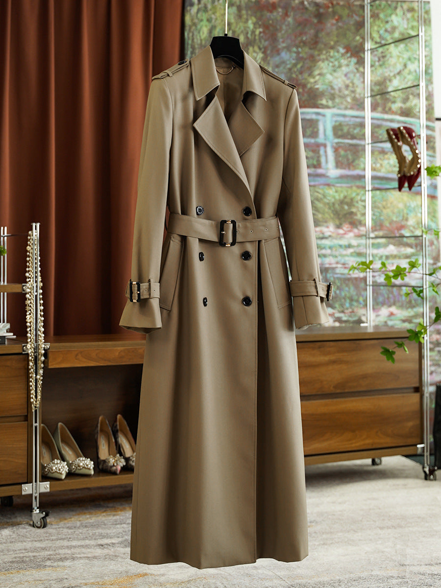 Damen Doppelreihiger taillierter Trenchcoat mit Gürtel, Schulterklappen & verstellbaren Manschetten Nord Taschen