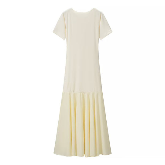 Damen Maxikleid mit kurzen Ärmeln, figurumspielendem Oberteil und ausgestelltem Volant-Saum Nord Taschen